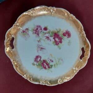 Antique Rose Bouquet Serving Plate 1900 Gold Trim